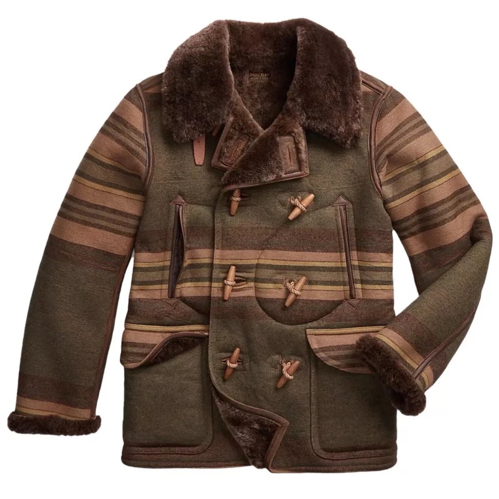 RRL - Ralph Lauren Wool Peacoat Shearling Striped Jacket RETAIL COST  $3,900 NWT